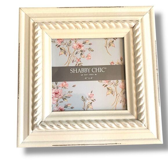 Shabby Chic Picture Frame Square 4x4 Opening White Twist NEW - Picture 1 of 8